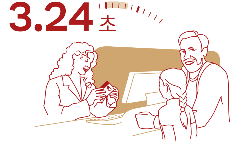 한 남자와 한 여자, 그리고 아이가 카운터에서 대화하고 있는 모습이 그려진 일러스트입니다. 배경에는 "3.24"라는 숫자가 강조되어 있습니다.